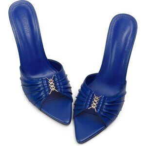 Women's Blue Mules High Heels with Pointed Peep Toe Heeled Sandals Faux Leather